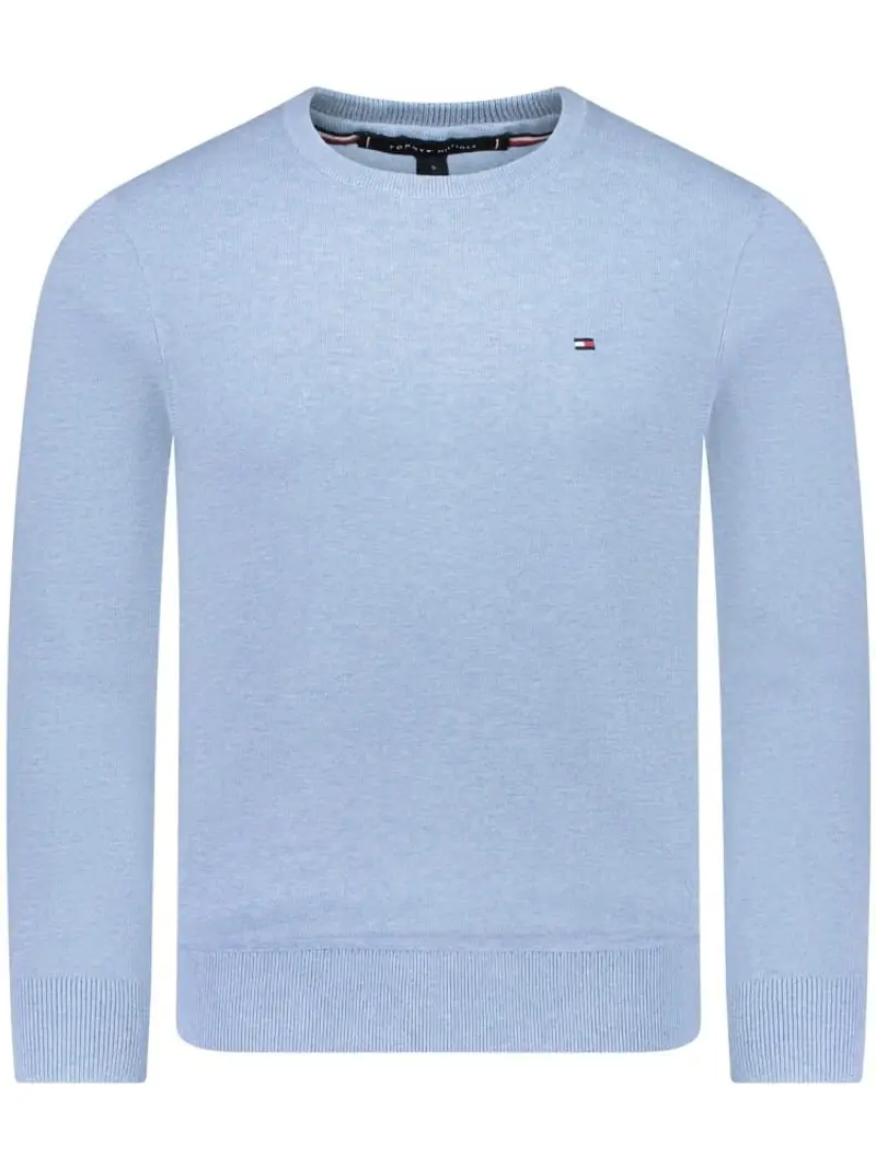 Tommy Hilfiger maglia celeste polvere uomo in cotone micro logo sul petto