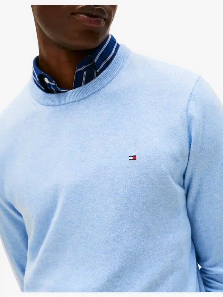 maglia celeste uomo in cotone mini logo ricamato sul petto miniatura 2