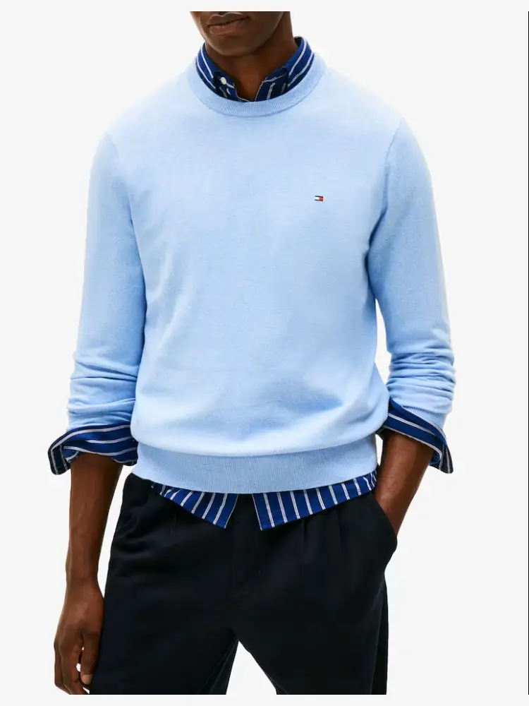 maglia celeste uomo in cotone mini logo ricamato sul petto