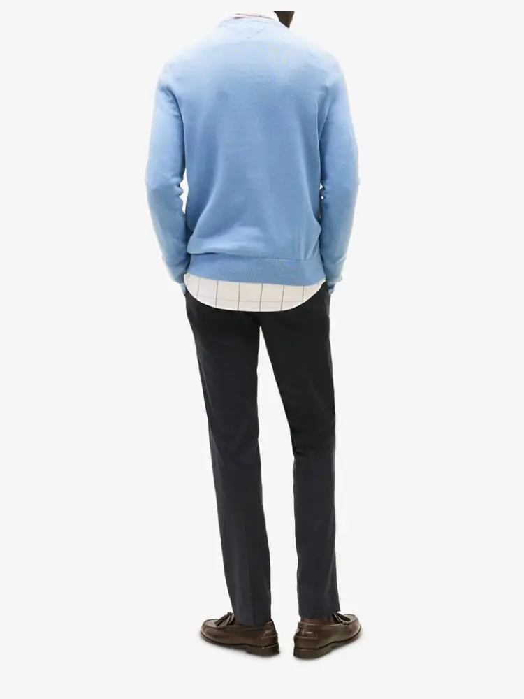 maglia celeste uomo in cotone mini logo sul petto miniatura 2