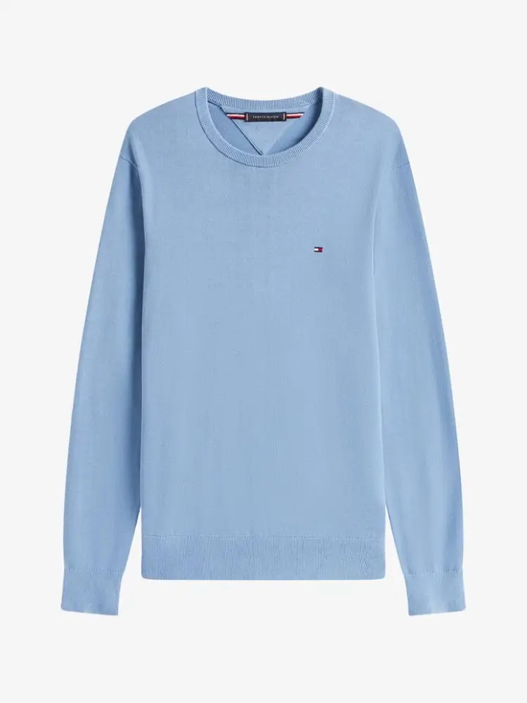 maglia celeste uomo in cotone mini logo sul petto