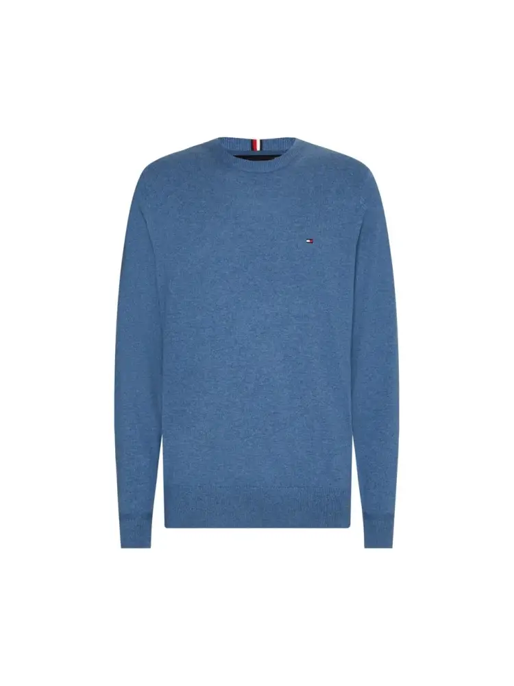 maglia celeste uomo in cotone mini logo sul petto