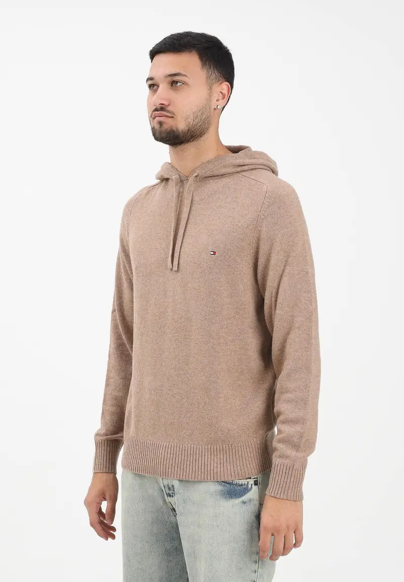 Maglia con cappuccio beige da uomo