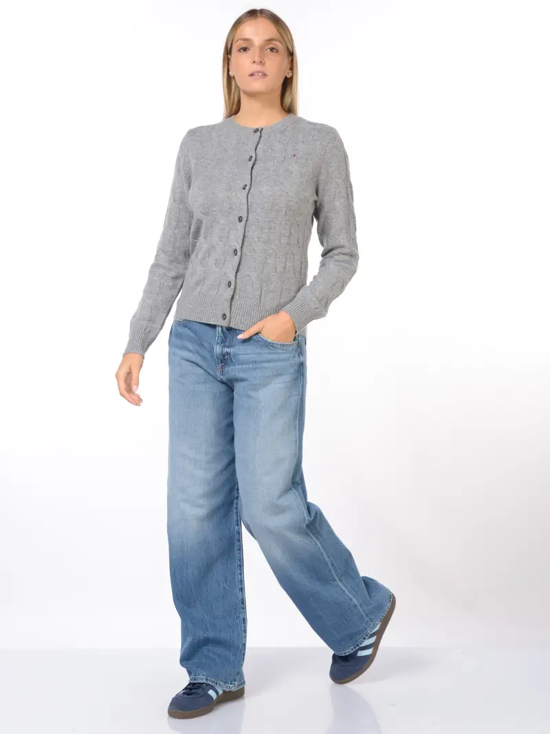 maglia da donna Tommy Hilfiger a trecce con bottoni Grigio miniatura 2