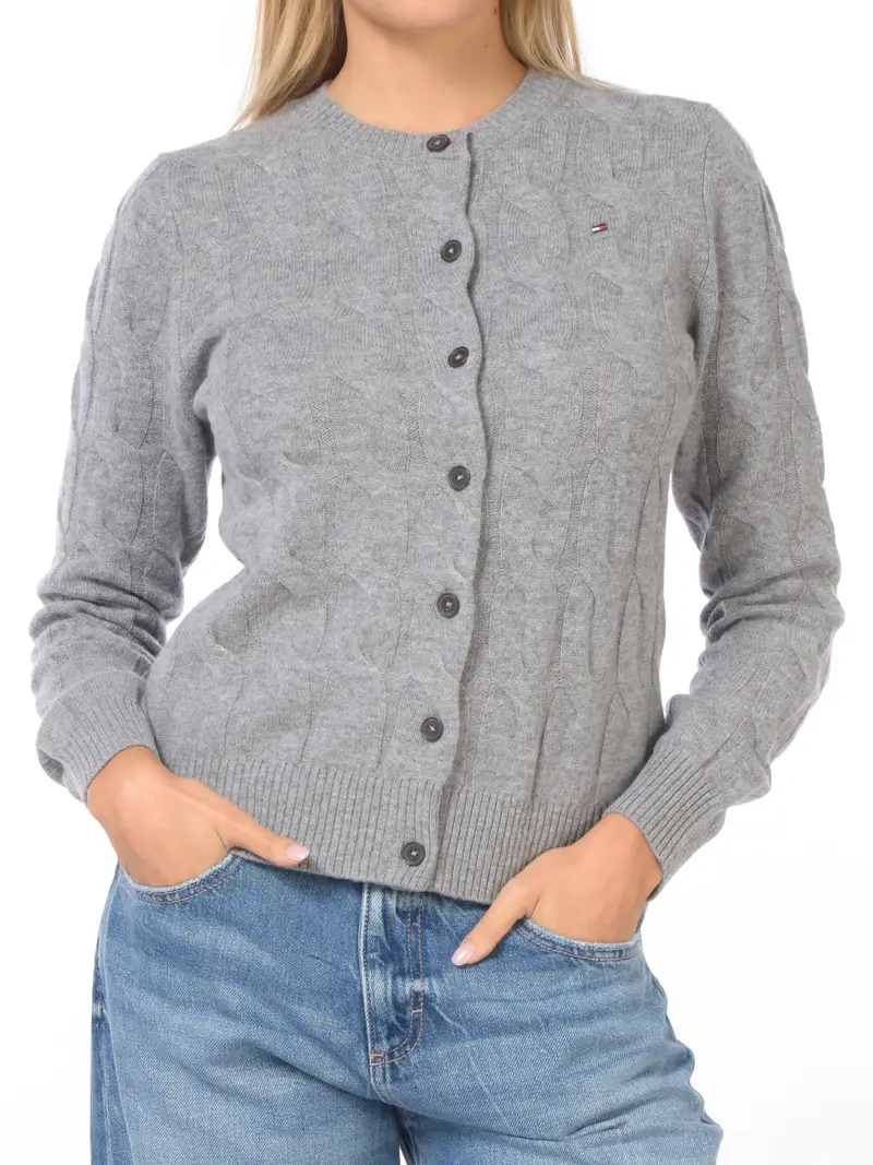 maglia da donna Tommy Hilfiger a trecce con bottoni Grigio