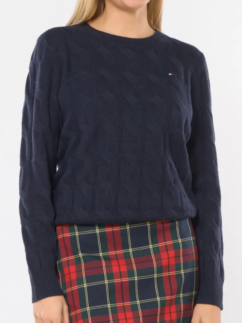 maglia da donna Tommy Hilfiger in lana a trecce Blu