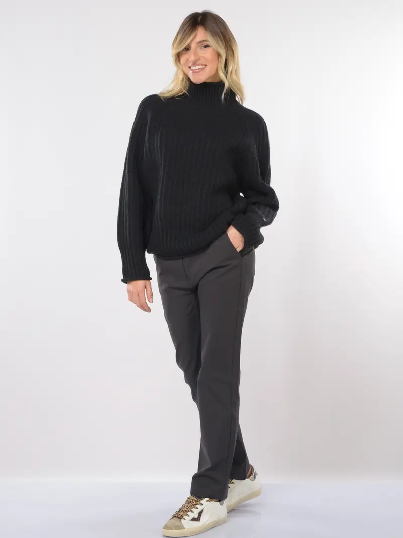 maglia da donna Tommy Hilfiger in lana con collo alto NERO miniatura 2