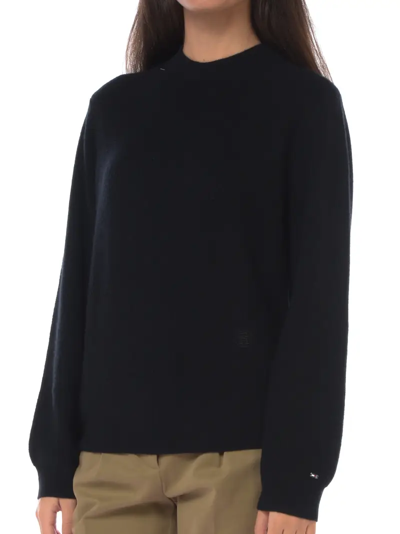 maglia da donna Tommy Hilfiger in lana con logo NERO