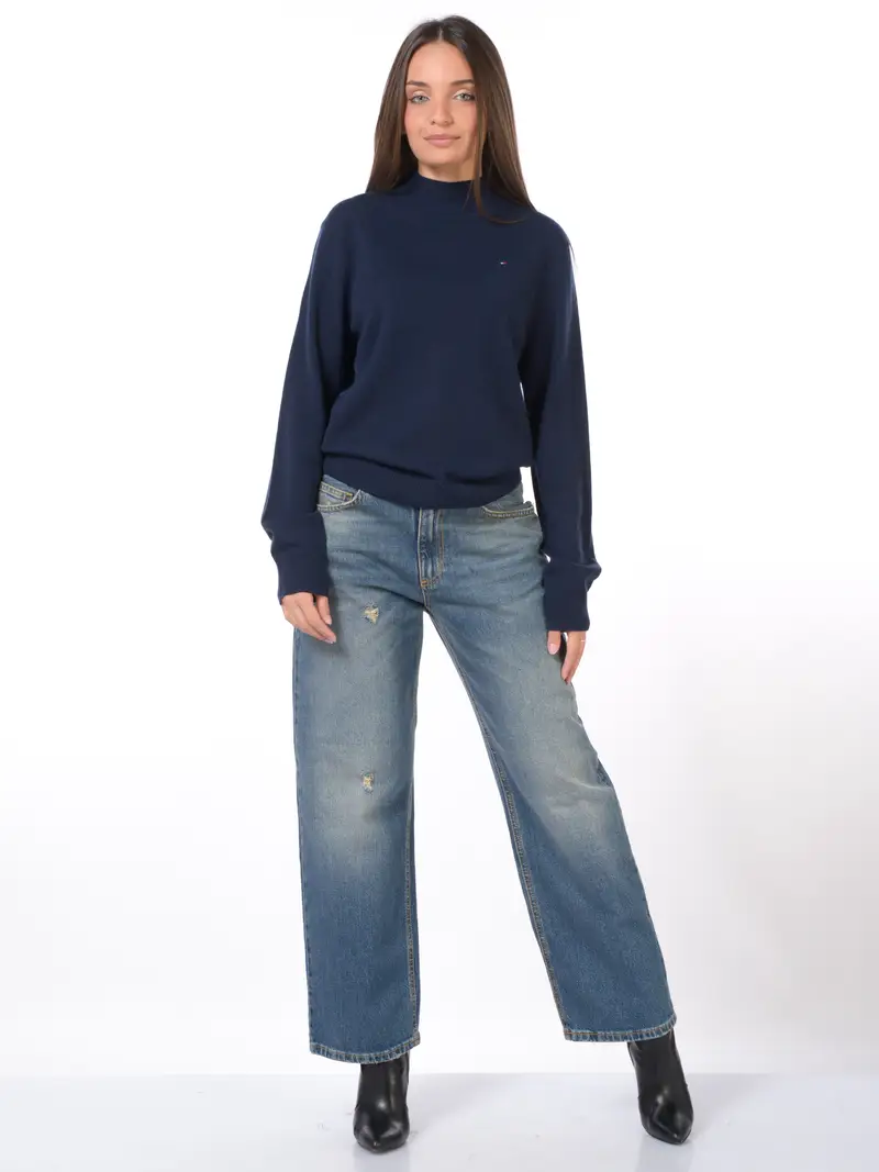 maglia da donna Tommy Hilfiger lupetto con logo Blu miniatura 2