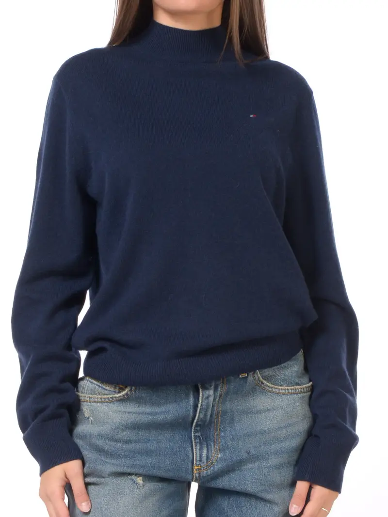 maglia da donna Tommy Hilfiger lupetto con logo Blu