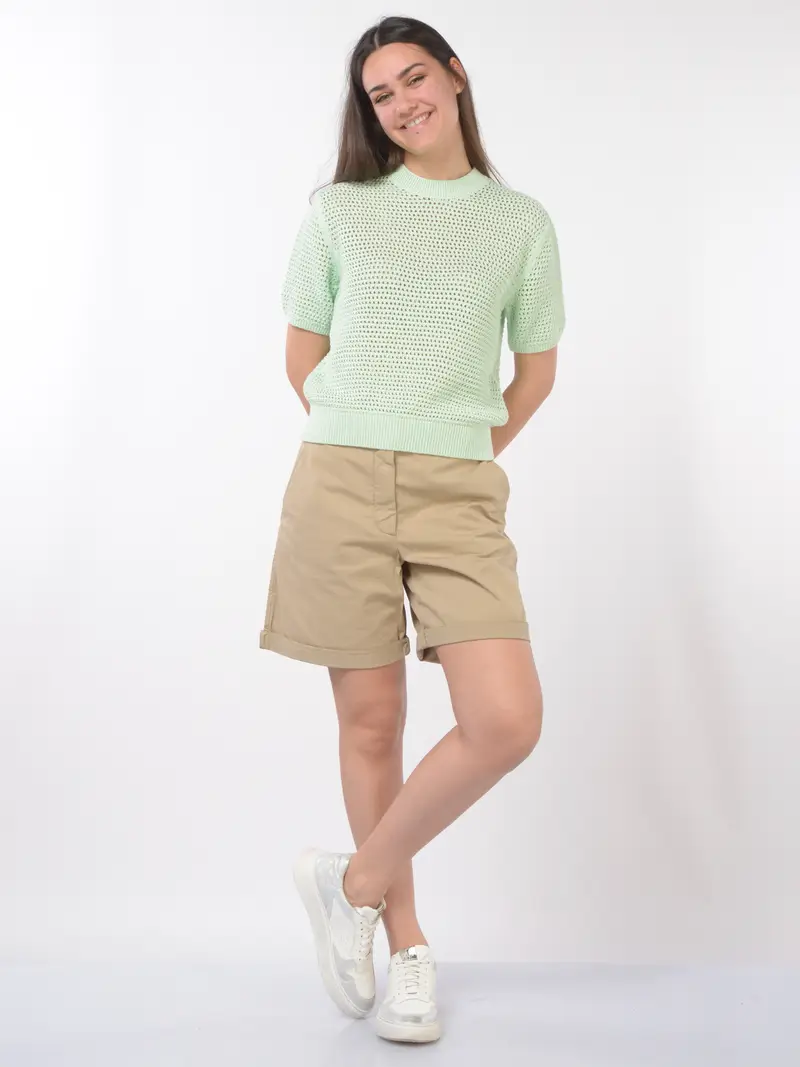 maglia da donna Tommy Hilfiger traforata a manica corta Verde miniatura 2