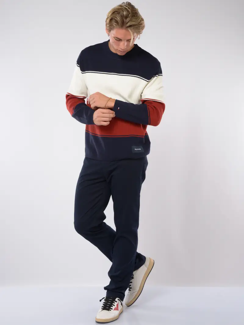 maglia da uomo Tommy Hilfiger a righe a coste con logo Blu miniatura 2