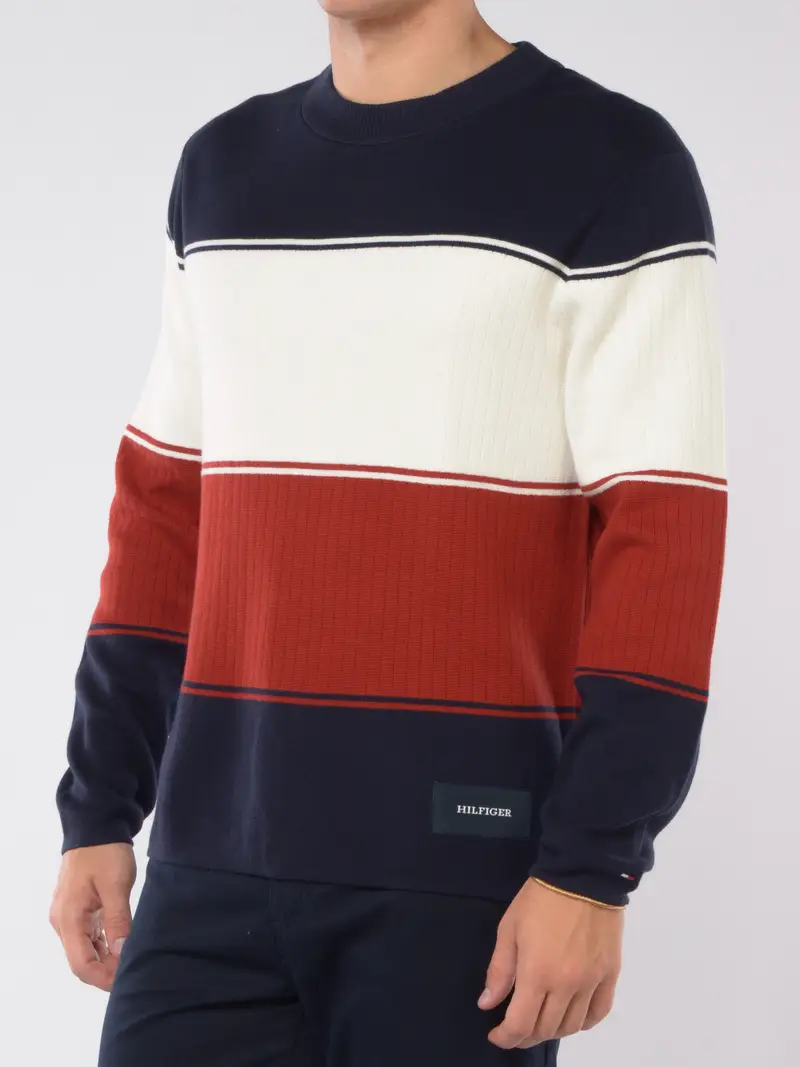 maglia da uomo Tommy Hilfiger a righe a coste con logo Blu