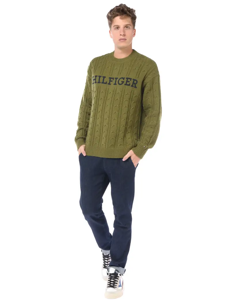 maglia da uomo Tommy Hilfiger con lavorazione e maxilogo Verde miniatura 2