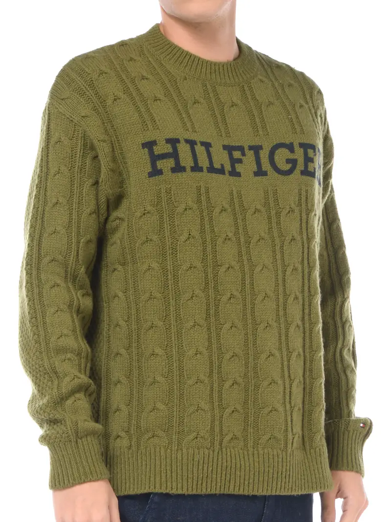 maglia da uomo Tommy Hilfiger con lavorazione e maxilogo Verde