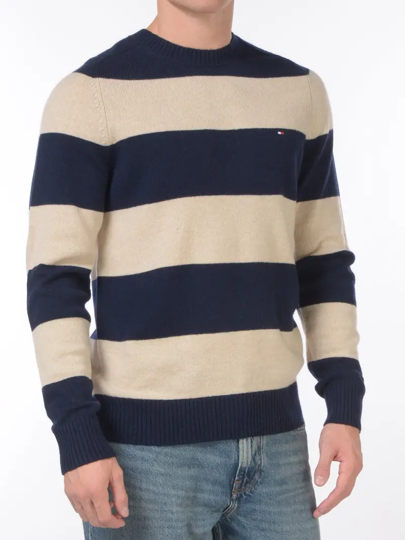 maglia da uomo Tommy Hilfiger girocollo a righe Blu