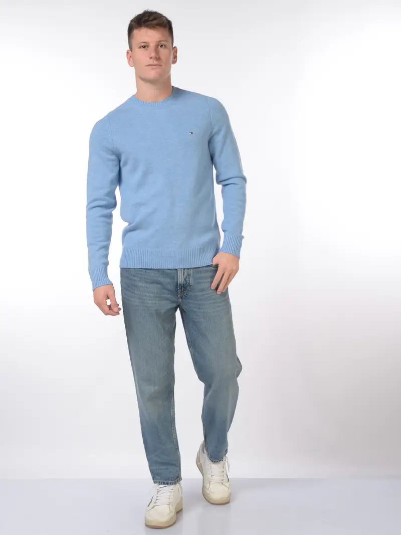 maglia da uomo Tommy Hilfiger girocollo con logo TURCHESE miniatura 2