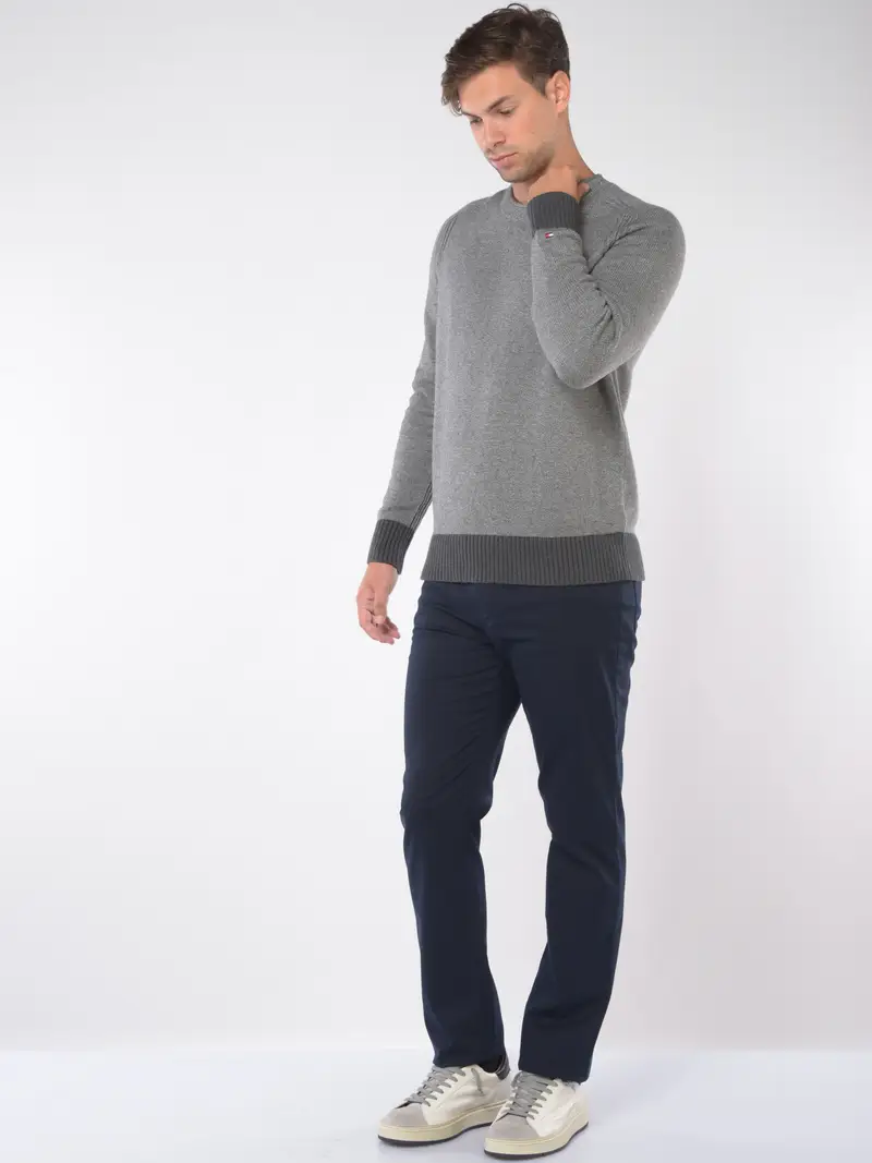 maglia da uomo Tommy Hilfiger girocollo con profili Grigio miniatura 2