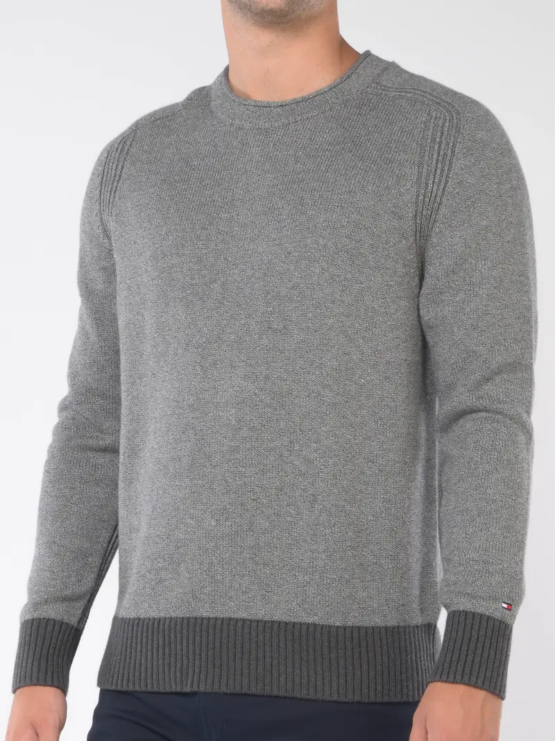 maglia da uomo Tommy Hilfiger girocollo con profili Grigio