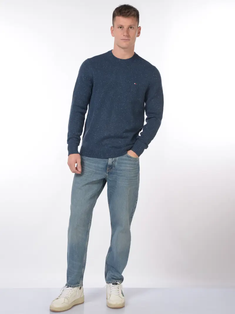 maglia da uomo Tommy Hilfiger melange con logo Blu miniatura 2