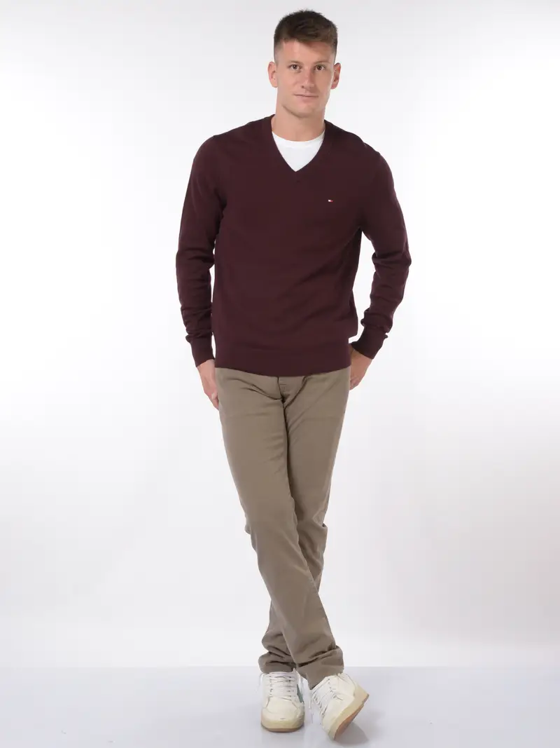 maglia da uomo Tommy Hilfiger scollo a V con logo Rosso miniatura 2