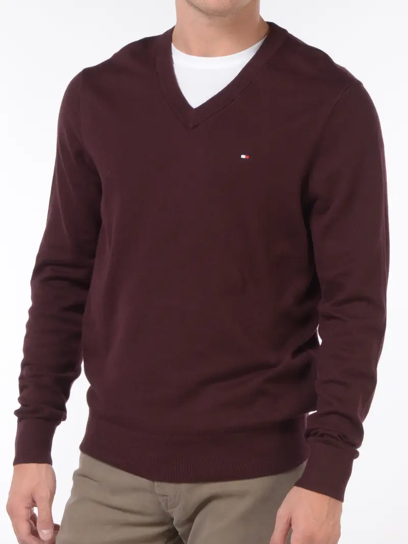 maglia da uomo Tommy Hilfiger scollo a V con logo Rosso