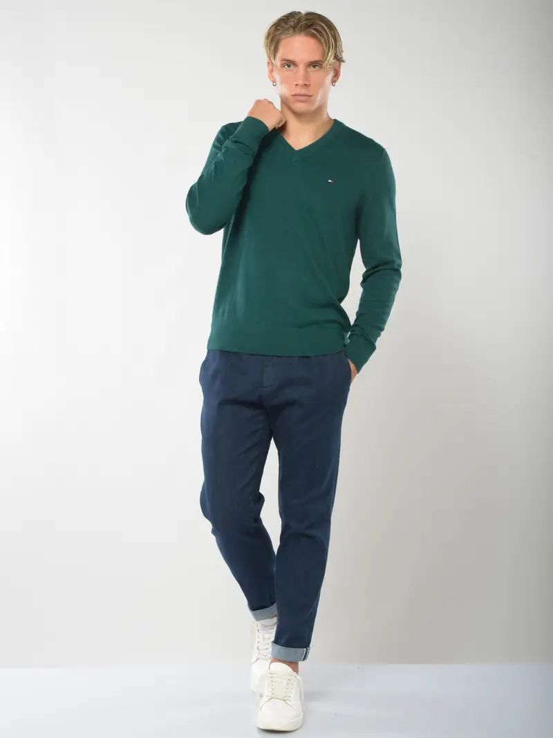 maglia da uomo Tommy Hilfiger scollo a V con logo Verde miniatura 2