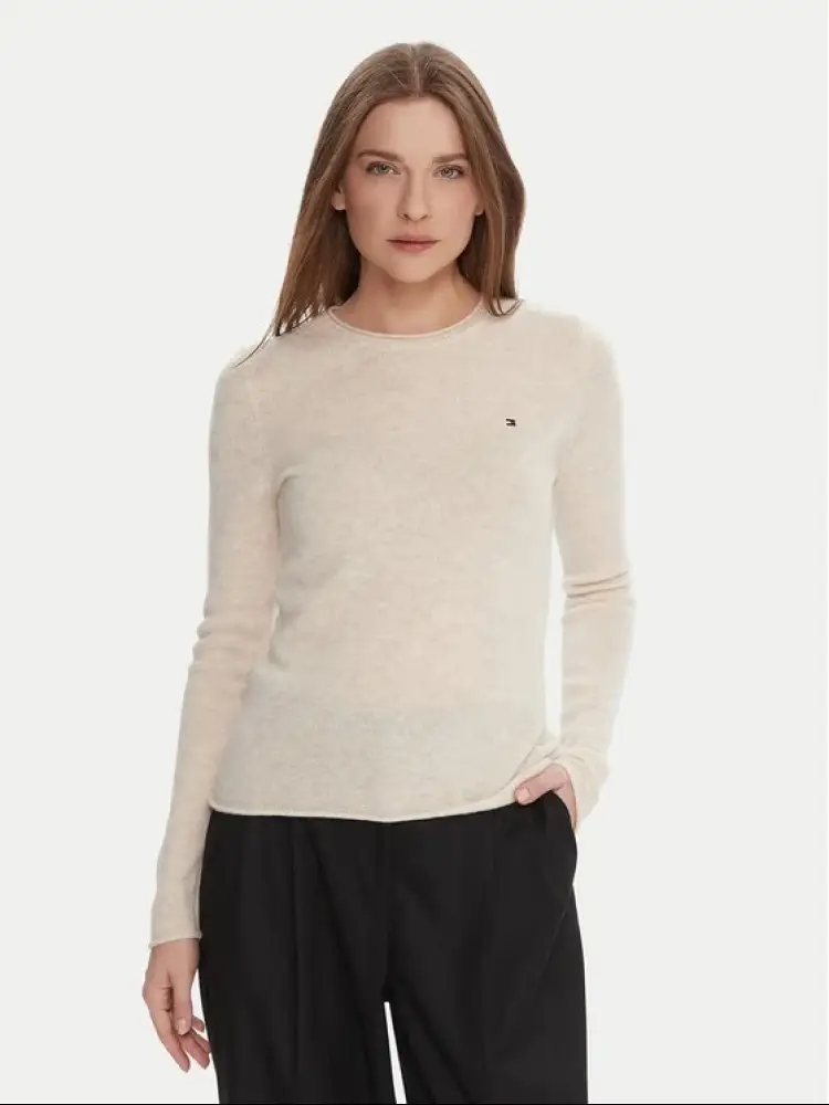 maglia ecru donna in lana mini logo sul petto