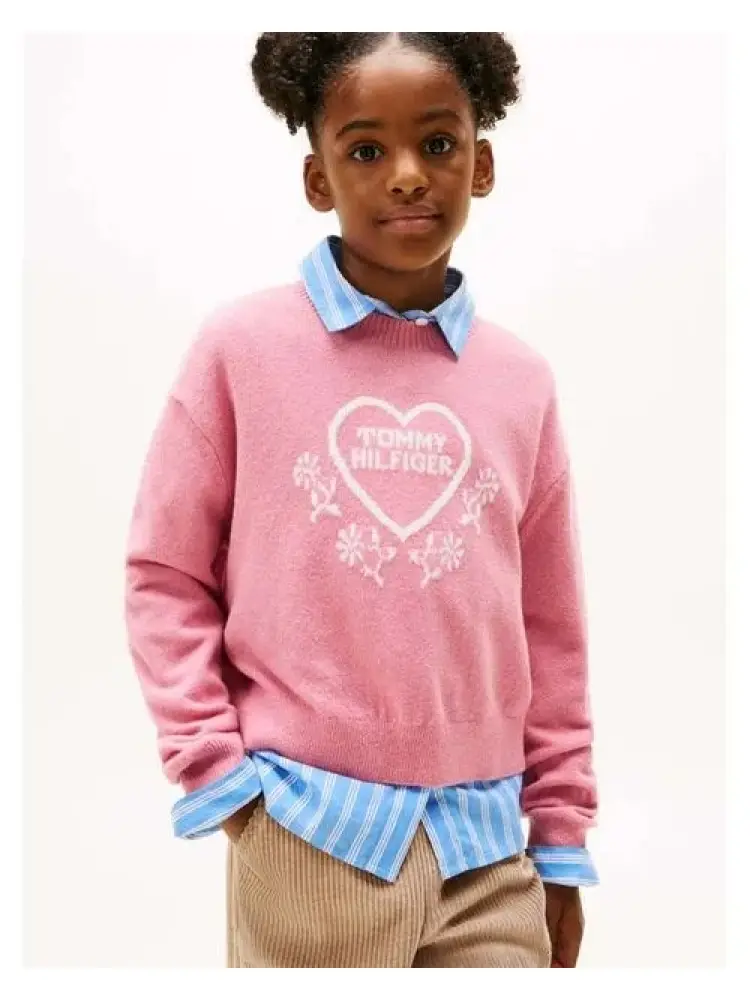 maglia rosa bambina in cotone logo sul davanti