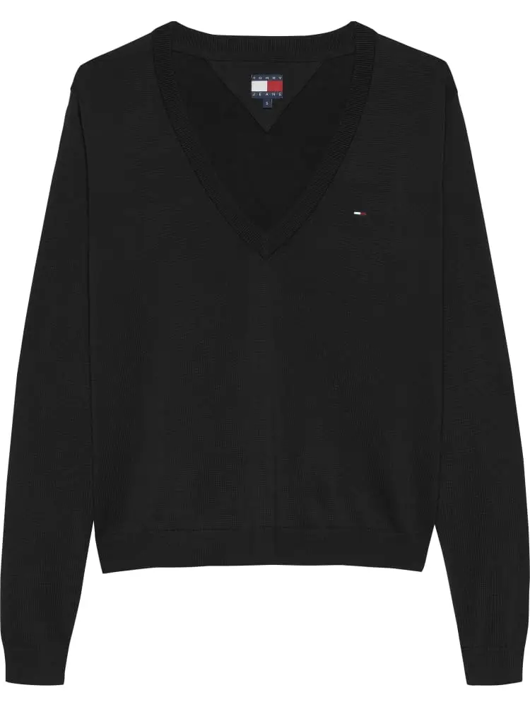 maglia scollo a v essential in cotone nero con micro logo