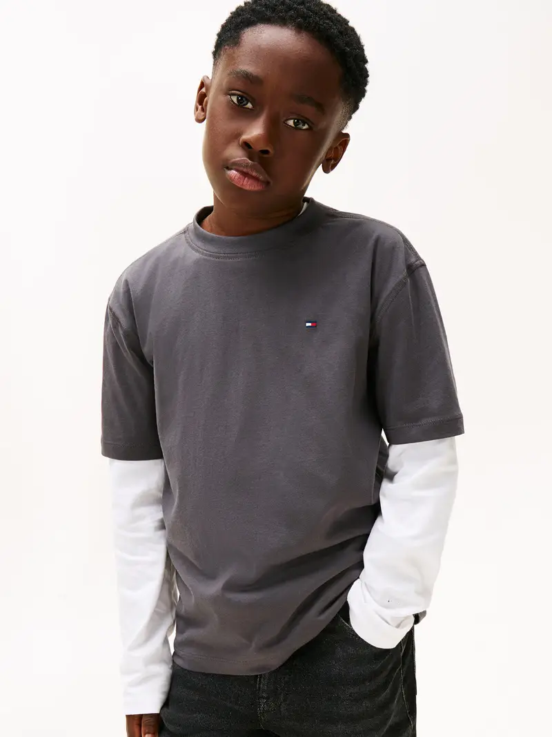 Maglietta beige chiaro / blu pastello / grigio scuro / rosso ciliegia miniatura 2