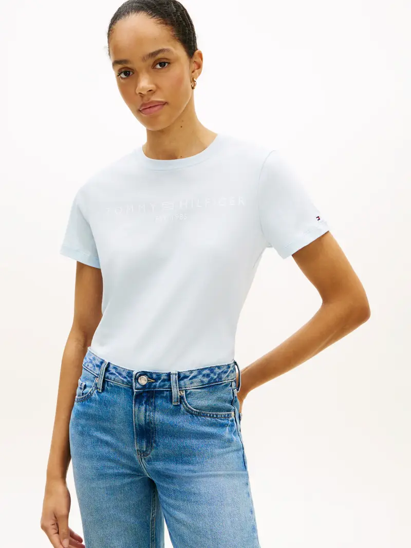 Maglietta blu chiaro / bianco miniatura 2