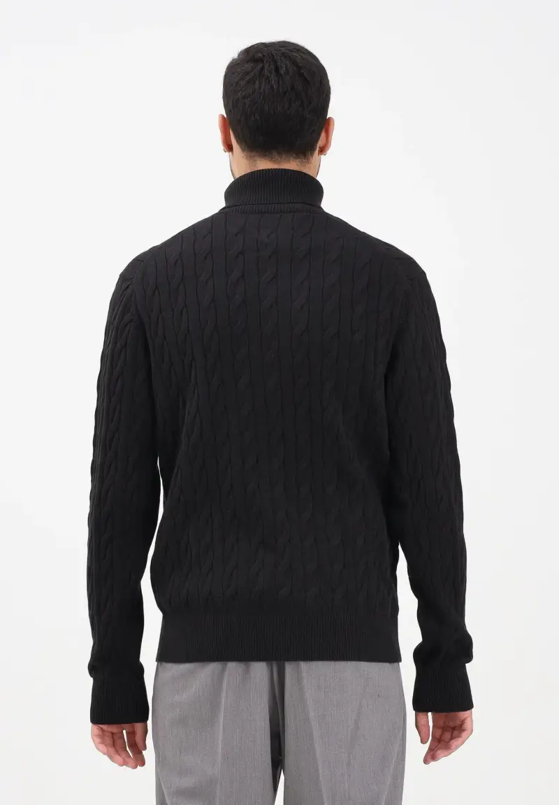 Maglioncino a collo alto nero da uomo in maglia intrecciata miniatura 3