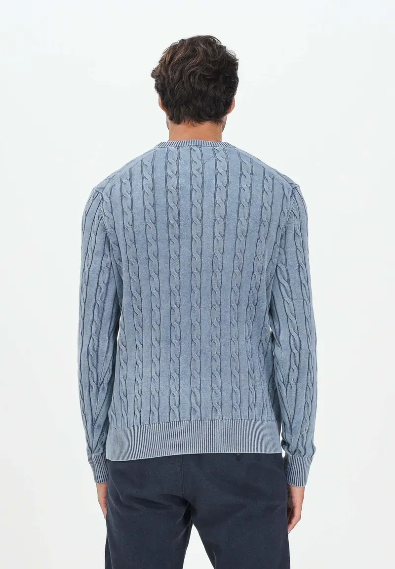 Maglioncino girocollo azzurro da uomo in maglia intrecciata miniatura 3