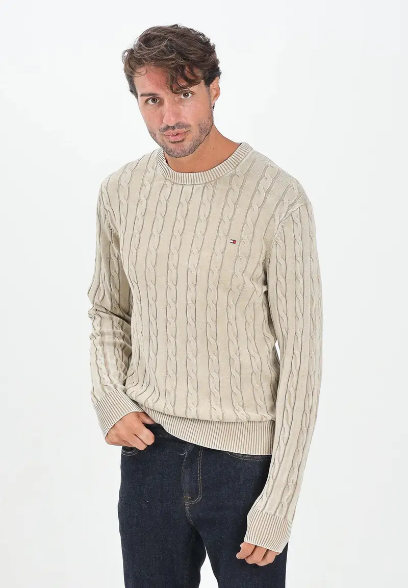 Maglioncino girocollo beige da uomo miniatura 2