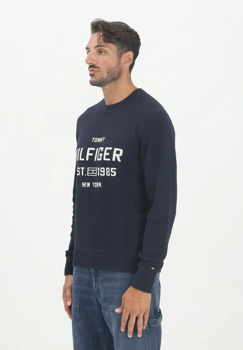TOMMY HILFIGER Maglioncino girocollo blu da uomo con logo