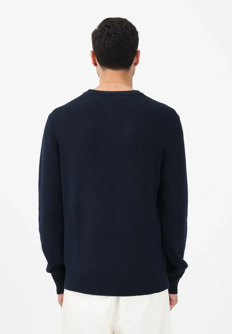 Maglioncino girocollo blu da uomo con logo miniatura 3