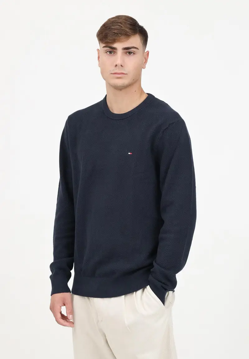 Maglioncino girocollo blu da uomo con ricamo bandierina miniatura 2