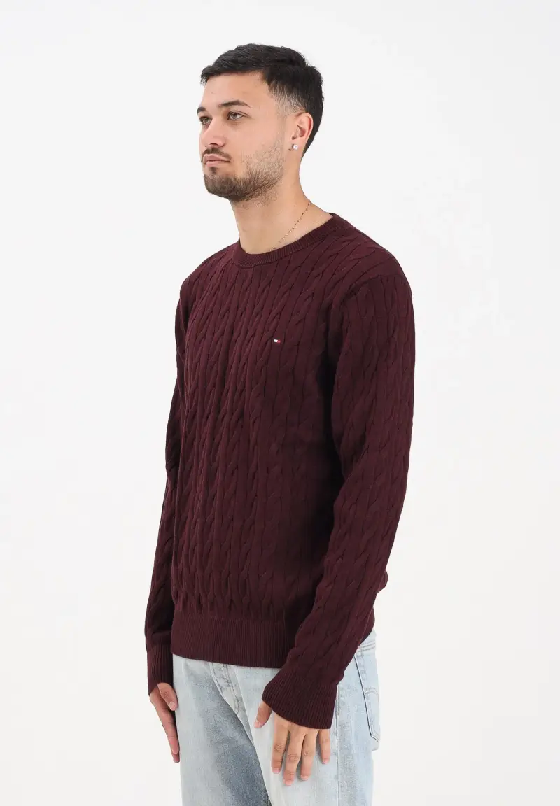 Maglioncino girocollo bordeaux da uomo con ricamo bandierina