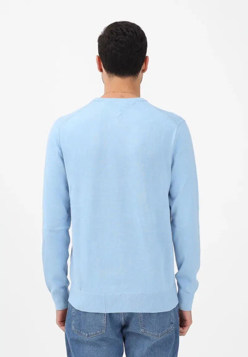 Maglioncino girocollo celeste da uomo con logo miniatura 3
