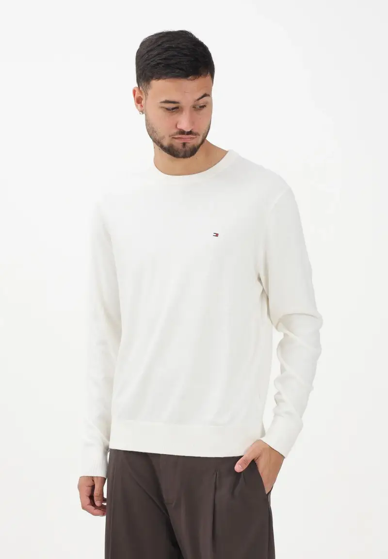 Maglioncino girocollo panna da uomo con logo miniatura 2