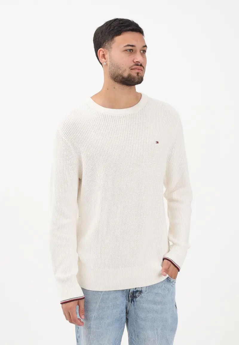 Maglioncino girocollo panna da uomo con logo miniatura 2