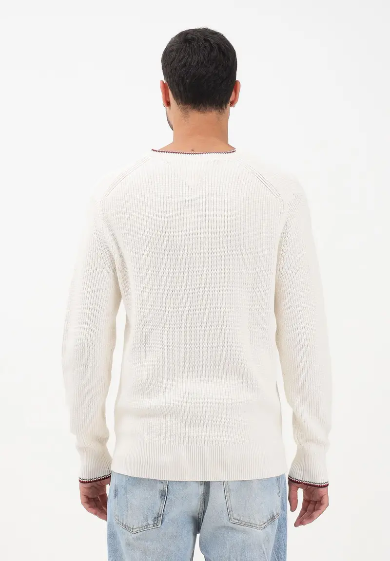 Maglioncino girocollo panna da uomo con logo miniatura 3