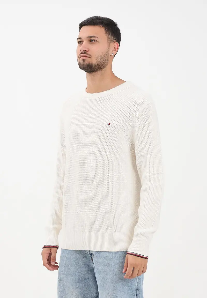 Maglioncino girocollo panna da uomo con logo