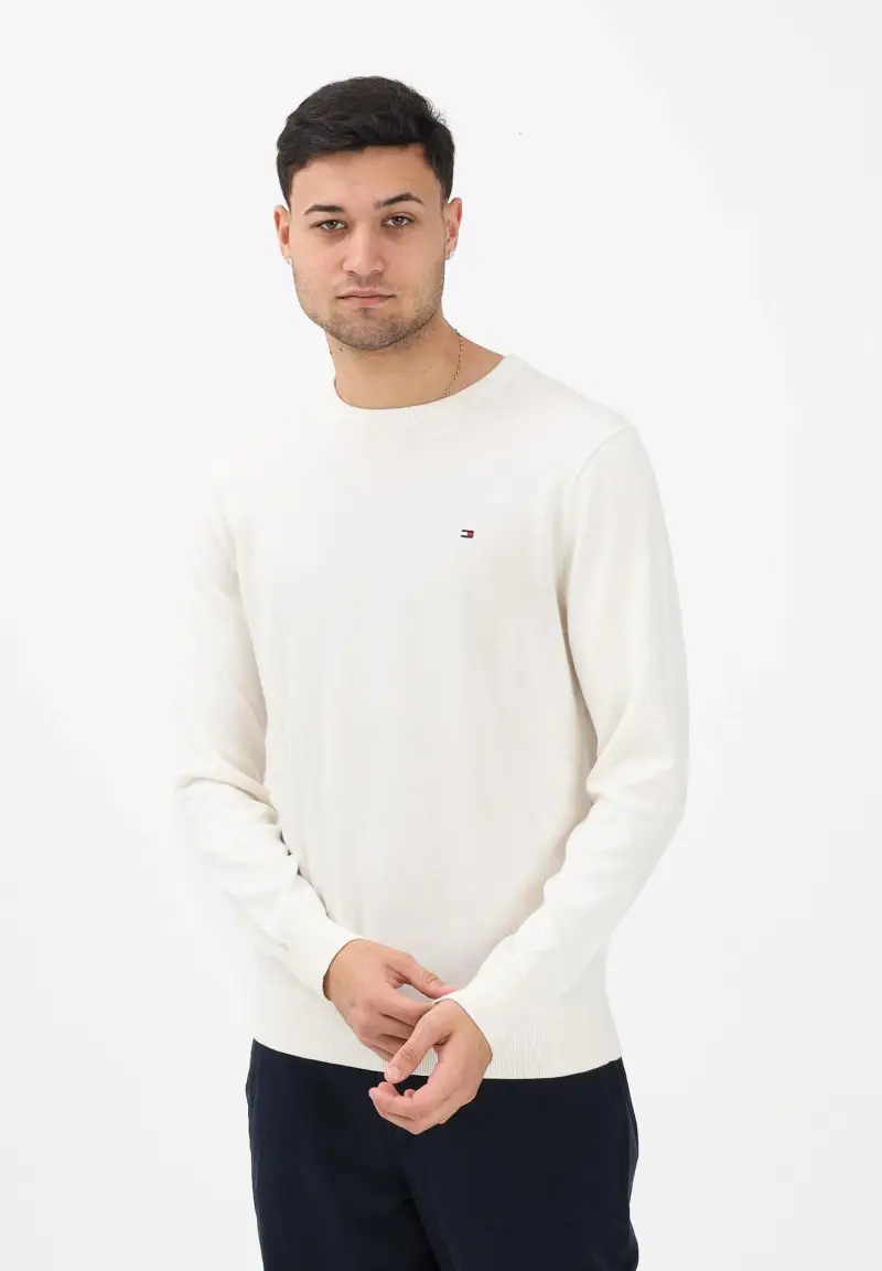 Maglioncino girocollo panna da uomo con logo miniatura 2