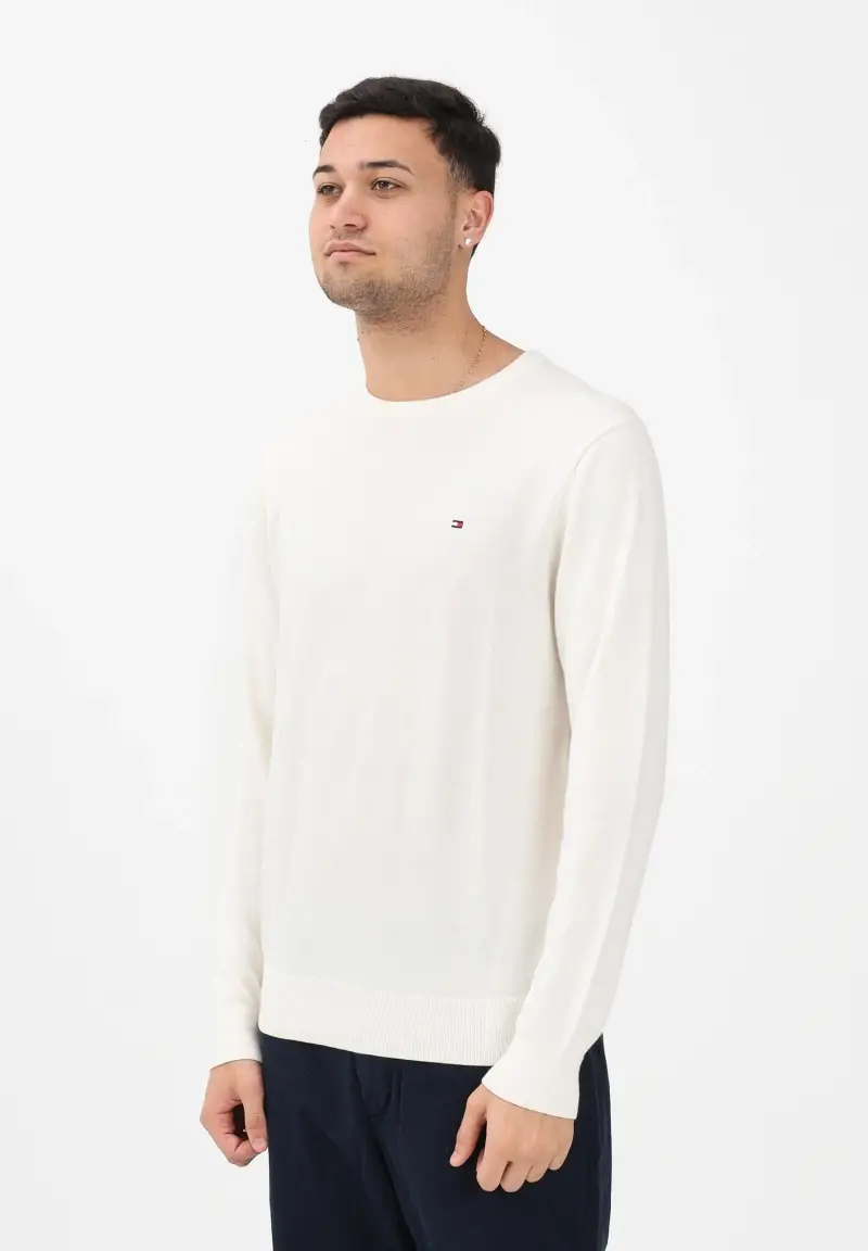 Maglioncino girocollo panna da uomo con logo