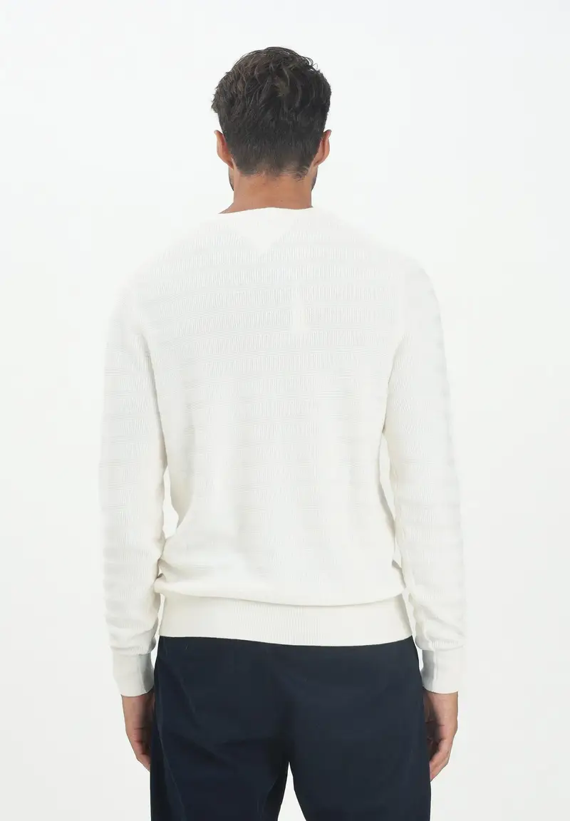 TOMMY HILFIGER Maglioncino girocollo panna da uomo con motivo a righe tramate miniatura 2