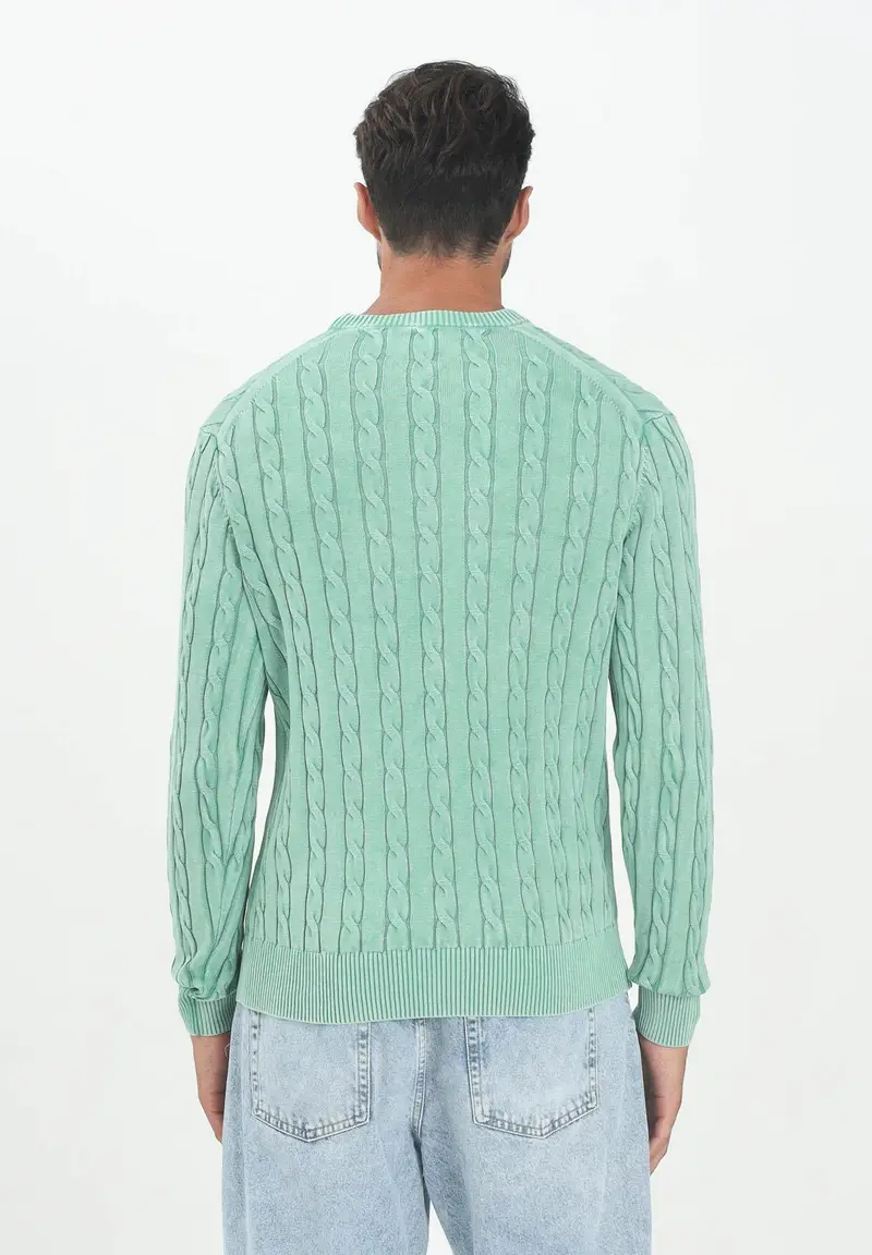 TOMMY HILFIGER Maglioncino girocollo verde da uomo in maglia intrecciata miniatura 2