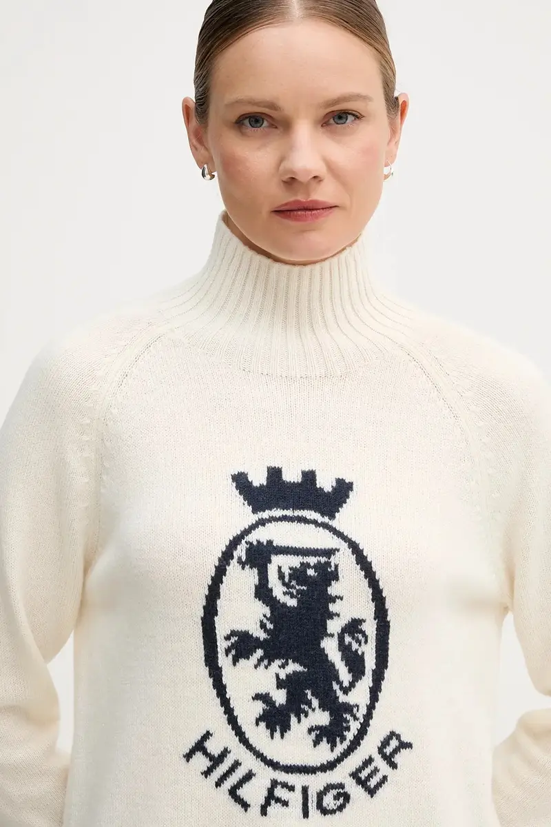 maglione con lana colore beige WW0WW46434 miniatura 4