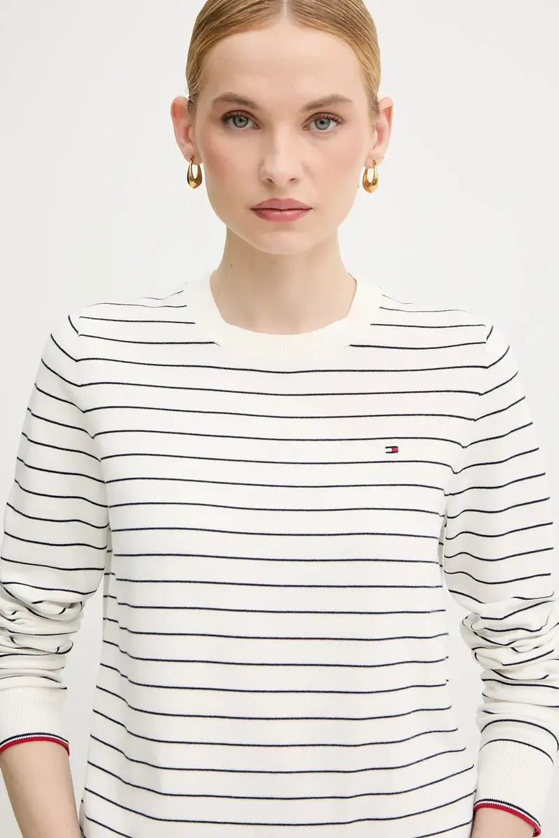 maglione donna colore blu navy WW0WW44984 Beige miniatura 4